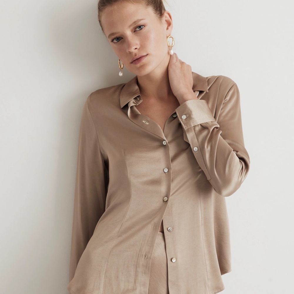 Darted Button-Up Shirt in Satin madewell sz 0 NWOT